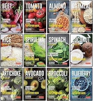 DERMAL Super Food Face Masks Skincare- 12 Pack Facial Sheet Mask for a Glowing Refreshing Skin- Moisturizing Sheet Masks for Face Enriched with Natural Ingredients for All Skin Types