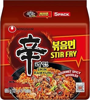 Nongshim Stir Fry Shin Ramuyn Instant Noodles, Gourmet Spicy, 23.1 oz / 655 g, 5 Pack