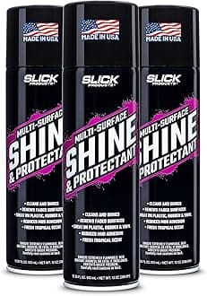 Slick Products Shine & Protectant Spray 17.35 FL OZ. - High Gloss Clear Coating Renew Vinyl, Plastic, Rubber, Trim, Tire, Car, Truck, Motorcycle, Dirt Bike (3-Pack)