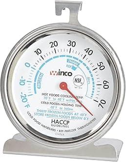 Winco Dial Refrigerator/Freezer Thermometer with Hook and Panel Base, 3-Inch