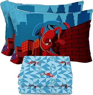 Sunny Side Up Kids Sheet Set Includes Sheets and Pillow Cover - 100% Microfiber Bedding and Room Decor, Blue - Spiderman, 4 Piece Full