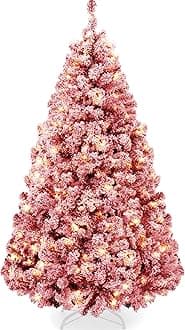 Best Choice Products Pre-Lit Red Christmas Tree, 4.5ft Artificial Flocked Full Fir Tree, Holiday Decoration w/ 200 Lights, 400 Branch Tips
