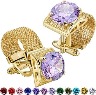 Birthstone Gold Tone Cufflinks for Men with Chain Shirt cuff links Wedding Business Birthday Christmas Gifts for Men