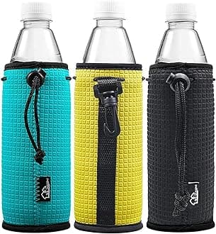 WKieason 16-18oz Neoprene Water Bottle Sleeves Insulators Beverage Berer Bottle Can Sleeves Covers Beer Bottle Coolers Holder Non-slip Neoprene Drink Coolier Sleeves 3PC Pack (Black/Blue/Yellow)