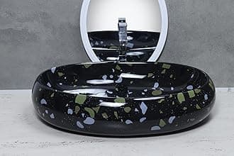 HISRE Designer Ceramic Table Top Sink Basin for Bathroom | Over Counter Wash Basin for Living Room | Washbasin Countertop (24 x 17 x 5.5 Inch) (Style - 3) AG4706