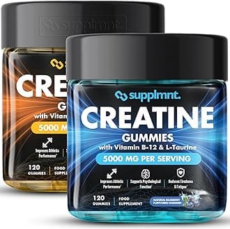 Creatine Gummies 5000mg 120ct Max Strength Muscle Growth/Recovery Supplements for Men & Women Creatine Monohydrate Plus B12 and L-Taurine, Blueberry and Pineapple Flavour, Dual Pack