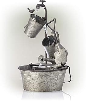 Benzara ALP-YHL106 28 Inch Metal Tiered Garden Tools Fountain, 29 inch Tall, Grey