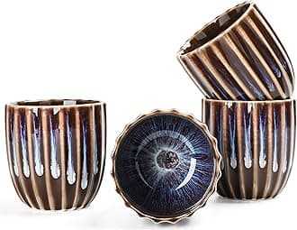 TEANAGOO Pottery Chinese Tea Cup Tea Cup, 6.5 Oz/185 ML, Junware, TG-H16 Junware-Purple, 4 Pcs/box, Occupied Japan Tea Cups Porcelian Asian Tea Cups No Handles Japanese Cups