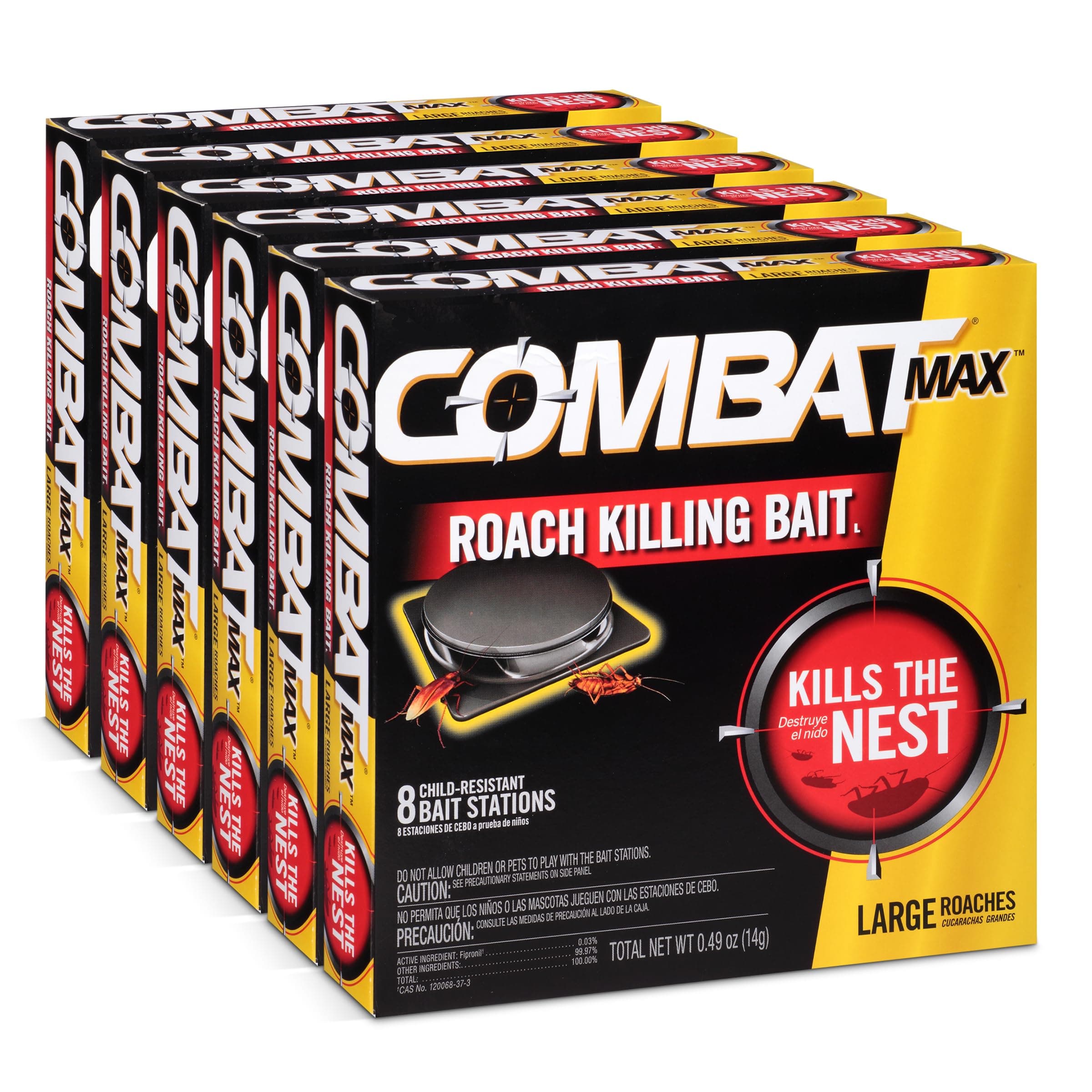 Max Large Roach Killing Bait Stations, Child-resistant, 8 Count (Pack of 6)
