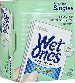 Singles Sensitive Skin Individually Wrapped Hand Moist Wipes, 24 Count (Pack of 1)