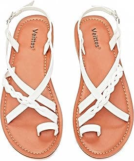 VeittesWomen's Flat Slide Sandals - Fashion Slip On Braided Plait Toe Thong Strappy Spring Summer Shoes.