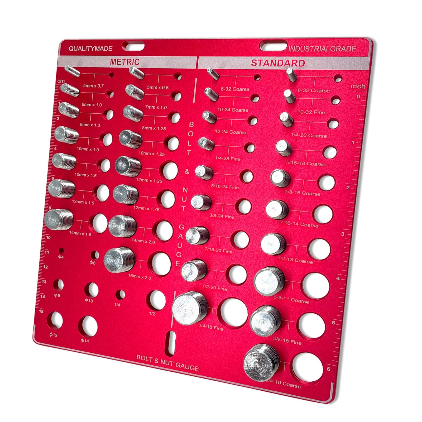 Thread Checker, 34 Nut and Bolt Thread Checker Bolt Size, Identibolt 8 Drill Bit Gauge, Thread Gauge 19 Standard and 15 Metric Bolt and Nut Identifier Gauge with Inch and Centimeter Ruler