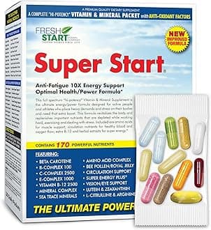Super Start All-in-One Daily Vitamin Pack - Energy & Endurance - Vitamin B12, Panax Ginseng, Guarana, L-Arginine, L-Citrulline & BCAAs - 30 Day Supply