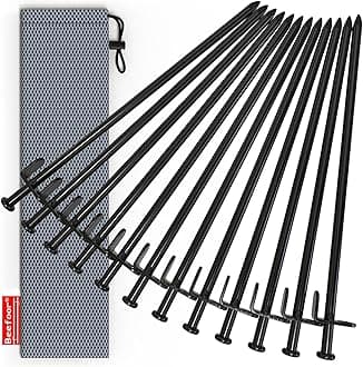 Tent Stakes, Heavy Duty Camping Stakes 12in-12parks Forged Steel Tent Pegs Unbreakable and Inflexible - Available in Rocky Place Dessert Snowfield and Grassland