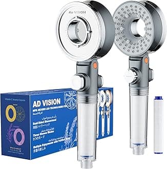 AD-VISION SGS Filtered High Pressure Shower Head | Removes Chlorine, For Hard Water & Hair Loss | 3 Modes with Adj. Flow Pause | Double Sided Micro-Nano Bubble Tech, (Starter Kit - Gunmetal Gray)