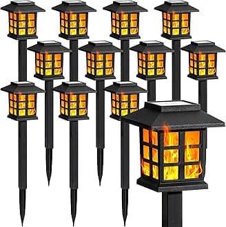 GIGALUMI Solar Lights for Outside,12 Pack Flickering Flame LED Solar Outdoor Lights, Waterproof Solar Garden Lights Maintain 10 Hours of Lighting for Christmas, Garden, Landscape, Path, Yard, Patio