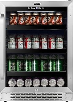 Whynter 180 BBR-148SB Built-in 182 Can Undercounter Beverage Refrigerator with Reversible Door, Digital Control and Lock, 5.1 Cubic Feet, Stainless Steel
