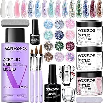 Acrylic Nail Kit for Beginners:Nails Kit Acrylic Set with 3PC Acrylic Powder 75ml Acrylic Liquid Set with Glitter Powder Top Coat Nail Tools Perfect Acrylic Nail Kit for DIY Nail Art at Home