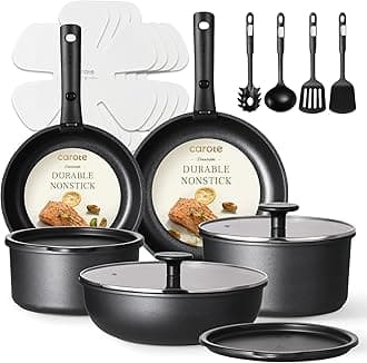 Pots and Pans Set Non Stick, Cookware Set Detachable Handle, Nonstick Induction Kitchen Sets Non Stick with Removable Handle, RV Cook Ware, Oven Safe, Black