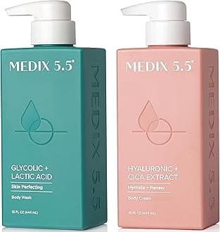 Exfoliating AHA Glycolic Acid Face & Body Wash Cleanser + Hyaluronic Acid Moisturizing Body Cream Lotion Skin Care 2PC Set | Alpha Hydroxy Acid & Lactic Acid Foaming Face Wash