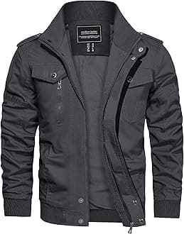 Men's Cotton Military Jacket Lightweight Casual Windbreaker Stand Collar Bomber Jackets Coat with Multi Pockets