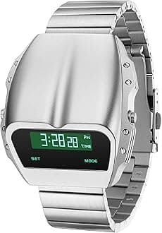 BENLYDESIGN Unique Metal Watch, OLED Mens Digital Watches, Lift-to-Wake Screen, Silicone or Stainless Steel Strap, 30M Waterproof