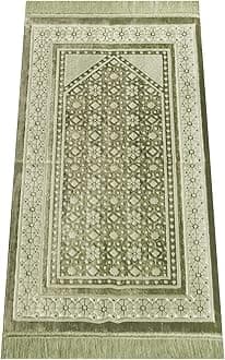 ihvan online, Soft Plush Lux Velvet Muslim Prayer Rug, Thick Janamaz, Sajadah, Soft Islamic Prayer Rug, Islamic Gifts, Prayer Carpet Mat, Elegant, Color: Green