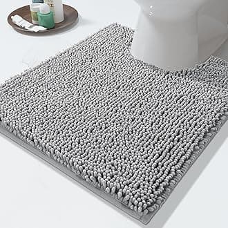 Yimobra Washable Bathroom Rugs, Super Soft & Absorbent Chenille Bath Mat for Floor & Carpet, Quick Dry Non Slip Bath Mat for Tub Shower, 24" x 17",Grey