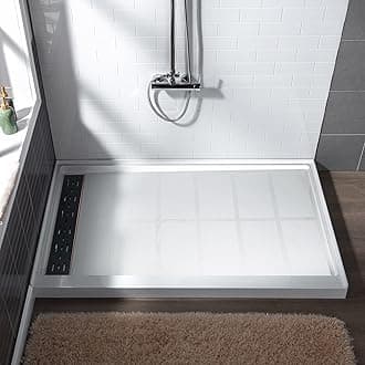 WOODBRIDGE 60"L x 34" W x 4"H Shower Base,Left Drain,Non-Slip Single Threshold Shower Pan, Solid Surface with Oil Rubbed Bronze Linear Drain Cover