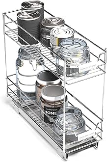 Home Zone Living Pull Out Kitchen Cabinet Organizer with Two Tiers of Storage, 7” W x 20” D