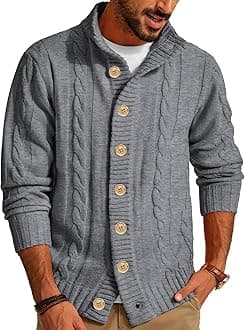 PJ PAUL JONESMen's Stand Collar Cable Knitted Button Cardigan Sweater