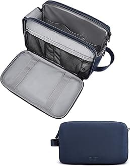 BAGSMART Toiletry Bag for Men, Travel Toiletry Organizer Dopp Kit Water-resistant Shaving Bag for Toiletries Accessories, Door Room Essentials, Navy Blue, Large, Basic/Leisure