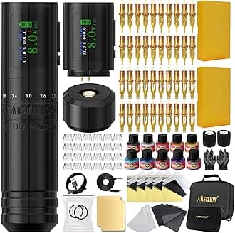 C1 Tattoo Kit, Cordless Complete Tattoo Gun Kit Pen Machine for Beginners, 7 Adjustable Strokes Rotary Tattoo Supply with Dual 1900 mAh Battery 40pcs Glory Cartridge Needles Set for Starter