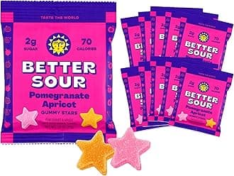 Better Sour Pomegranate Apricot Gummy Stars Candy, Healthy Candy with Low Sugar Gummies, Fiber Gummies with Added Fiber (Pack of 10)