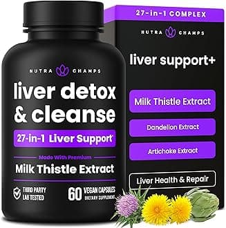 Liver Cleanse Detox & Repair Formula, 20+ Herbs: Milk Thistle Extract with Silymarin, Artichoke, Dandelion, Chicory Root Powder, Liver Support Pills Supplement, 60 Capsules