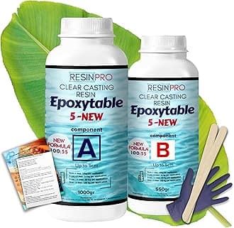 1.55 Kg Epoxy Resin Epoxytable Five Ideal for creating River Table, Furniture, Clear Casting, Countertops 5 cm, Jewellery and Artistic Creations, Non-toxic Certified, Technical Assistance in English