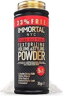 Immortal NYC 5-in-1 Shake and Rake Volume & Styling Powder - Flex Strong Hold - Mattifying All Natural, Unscented Hair Powder for Men - No Residue, All Hair Types