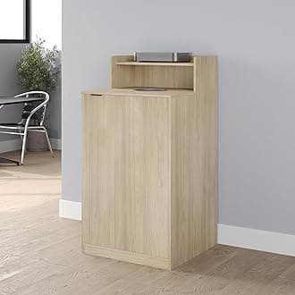 BizChair Commercial Grade Trash Receptacle Enclosure for 32 Gallon Trash Cans with 8" Drop Hole and Upper Tray Shelf in Oak