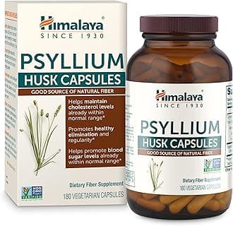 Himalaya Psyllium Husk Capsules - Daily Fiber Supplement for Supporting Digestive Health and Regularity - Vegan, Non-GMO, Sugar Free, Gluten Free, 180 Capsules