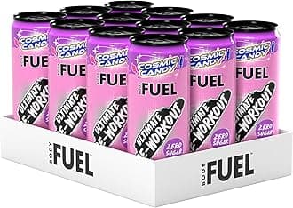Applied Nutrition BodyFuel Pre Workout Energy Drink | Sugar Free, 200mg Caffeine, 1000mg Beta Alanine, 2000mg Citrulline, Vitamin B12 & B3 | (Pack of 12 Cans x 330ml) (Cosmic Candy)