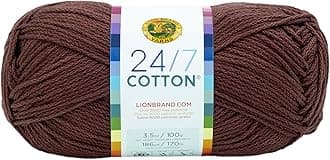 Lion Brand Yarn Lightweight 24/7 Cotton Yarn for Knitting, Crocheting, and Crafts, Coffee Beans, 1 Pack