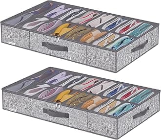 Onlyeasy - MXDUBS16P2 Shoe Storage Box with Handles and Clear Window, 16+16 Pairs, Heavy Duty Shoe Storage Box for Kids and Adults, 96 x 60 x 15 cm, Grey Linen Look