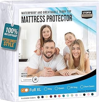 Utopia Bedding Waterproof Mattress Protector Full XL Size, Premium Terry Mattress Cover 200 GSM, Breathable, Fitted Style with Stretchable Pockets (White)