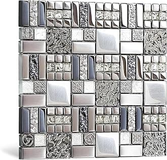 Blujellyfish Metallic Glass Mosaic Tiles Silver Gray 100% Glass Tile Water Resistant for Kitchen Backsplash Bathroom Shower Accent Wall Decor TSTGT151 (5 Square Feet)