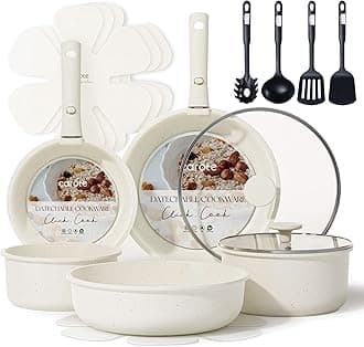 CAROTE 17pcs Pots and Pans Set, Nonstick Cookware Set Detachable Handle, Induction Kitchen Cookware Sets Non Stick with Removable Handle, RV Cookware Set, Oven Safe
