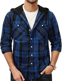 PJ PAUL JONES Men's Flannel Shirt Plaid Hoodie Casual Shirt Long Sleeve Lightweight Shirt Jackets