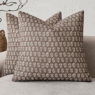 Foindtower Set of 2 Decorative Neutral Floral Print Throw Pillow Covers Vintage Accent Farmhouse Cushion Covers Boho Home Decor for Sofa Chair Couch Bedroom Living Room Outdoor,18×18 Inch,Brown