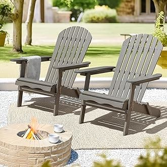 IDZO Outdoor Adirondack Chair Set of 2, Pre-Assembled Backrest, Patio Furniture Set, Outdoor Furniture for Garden, Porch, Deck, Firepit