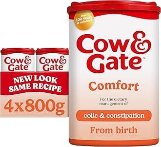 Cow & Gate Comfort Baby Milk Powder Formula, from Birth, 800 g (Pack of 4)