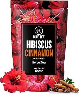 BLUE TEA - Hibiscus Cinnamon and Clove Tea - 100gm (100 Cups) | SKIN GLOW ENHANCING TEA | Vitamin-C Rich | Tangy Taste - Flower Based - Herbal Tea - Caffeine Free | Shark Tank Featured | Zipper Pack